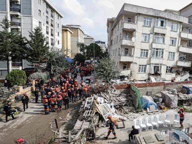 Image from linked report: A partial building collapse in Istanbul kills 2 and traps at least 2 more