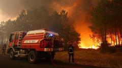 Source-feed image associated with France evacuates 20,000 as wildfires spread in south-west