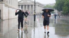 Source-feed image associated with Yellow warnings remain in force as rain and thunderstorms hit parts of UK