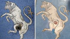 Source-feed image associated with Italians bemused by Milan bull mosaic restoration