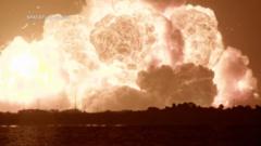 Source-feed image associated with Blue Origin rocket explodes into huge ball of flame on Florida launch pad