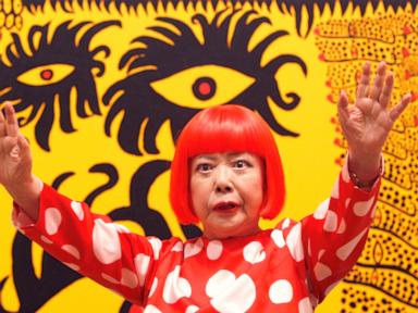 Source-feed image associated with Photos show Yayoi Kusama and artwork featuring her signature polka dots