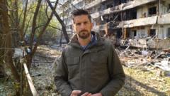 Image from linked report: Block of flats in ruins after Russian strikes on Ukraine