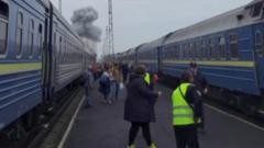 Source-feed image associated with Russia hits Ukrainian train shortly after Boris Johnson and top European officials leave station