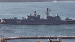 Source-feed image associated with Russian warship carried out firing exercise off Plymouth coast