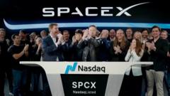 Source-feed image associated with Elon Musk gets public trading of SpaceX under way from Texas