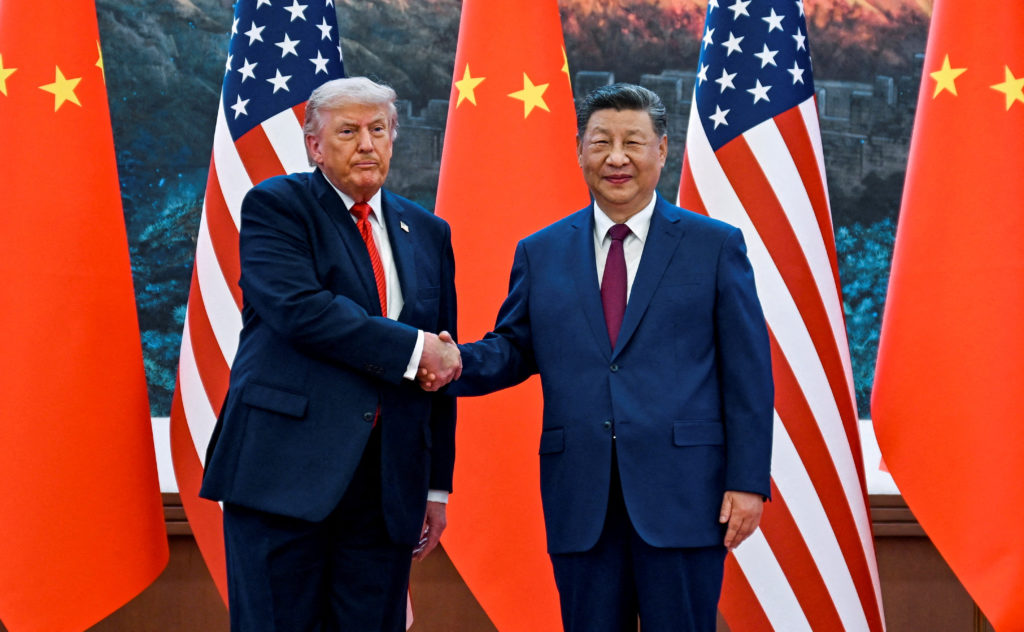 Image from linked report: China's Xi kicks off state visit to Washington with a rare planeside welcome from Trump