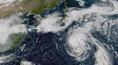 Image from linked report: Watch: Timelapse shows typhoon barrelling towards Japan