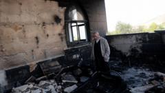 Source-feed image associated with Israeli settlers set fire to mosques, cars and farm land in West Bank, Palestinians say