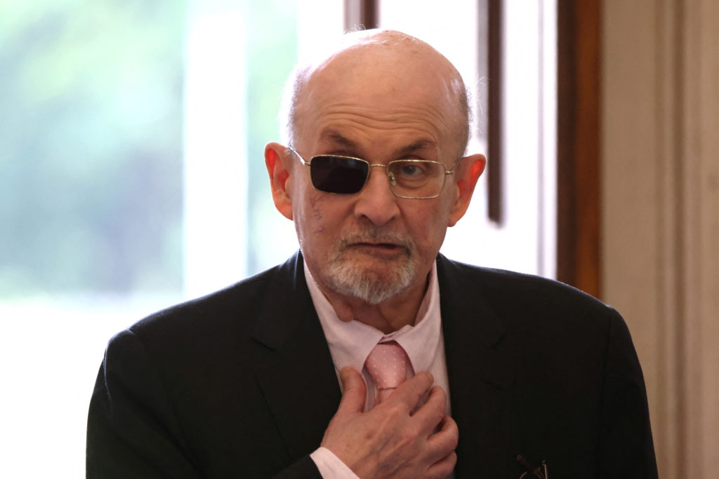 Source-feed image associated with Author Salman Rushdie testifies at terrorism trial of man convicted of stabbing him