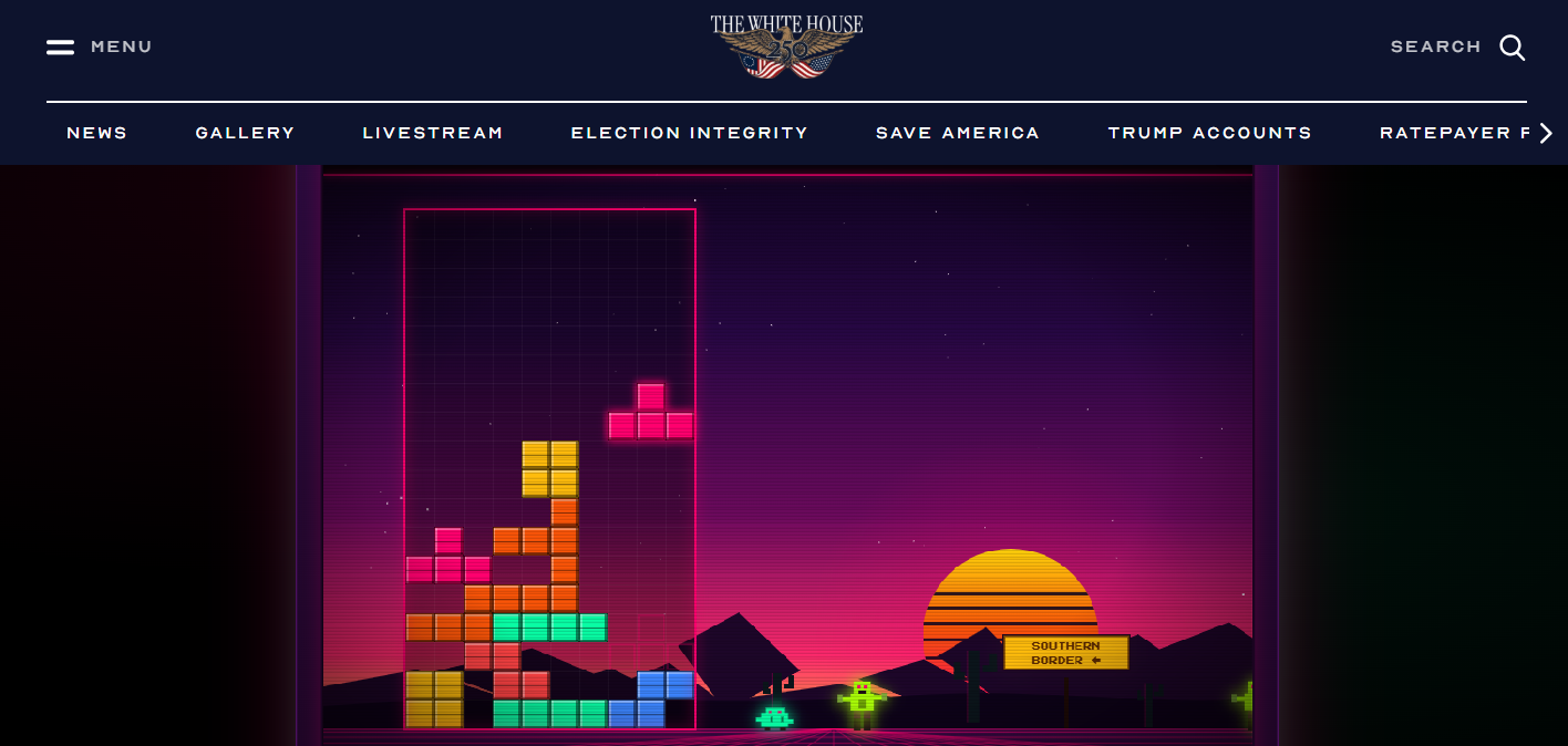 Source-feed image associated with Trump White House Pulls Down Tetris-Like Game, in Which You Had to Stop a ‘Zombie Siege’ at Mexican Border, After Company’s Copyright Threat