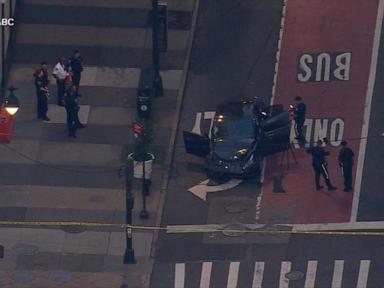 Source-feed image associated with WATCH: Tesla crashes into scaffolding in Midtown Manhattan, killing passenger