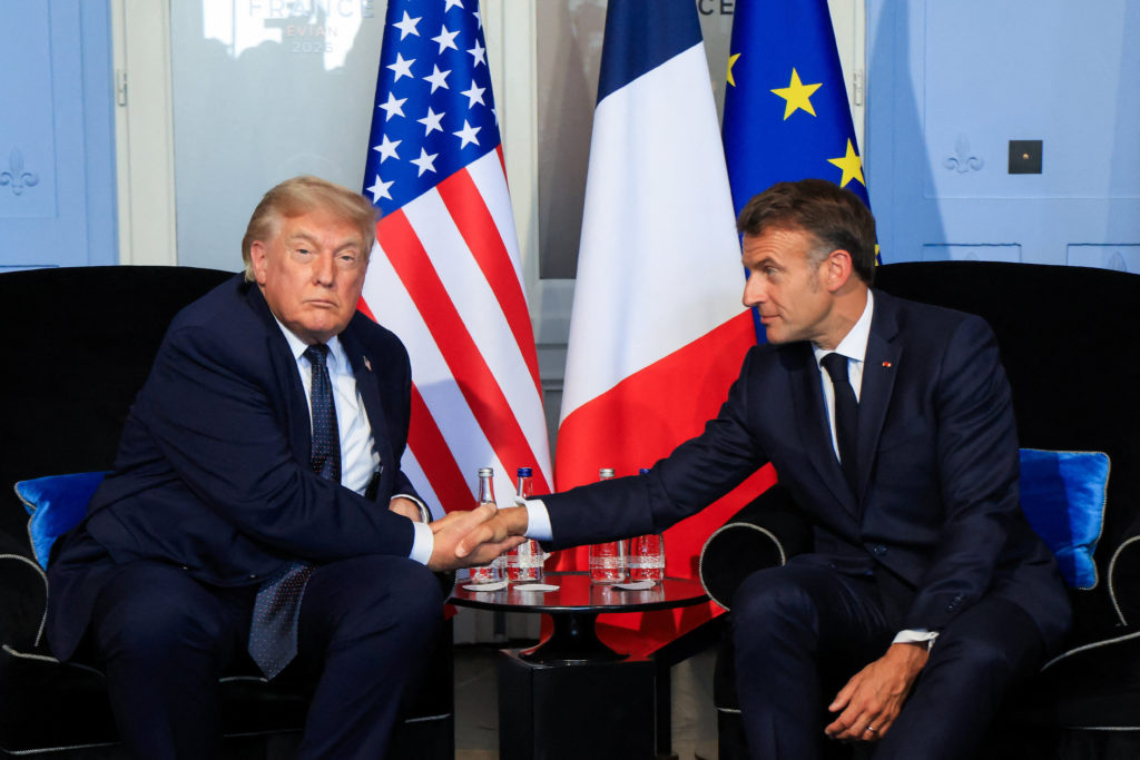 Source-feed image associated with WATCH: Trump predicts 'great things' from Iran deal as he meets with Macron at G7