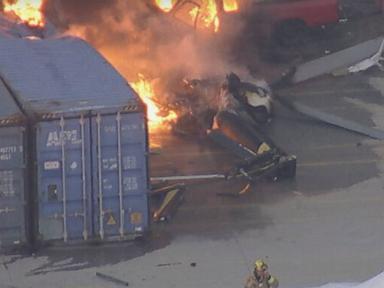 Source-feed image associated with 3 dead after news helicopter crashes in LA near site of earlier fatal bus collision
