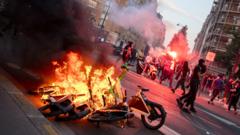 Source-feed image associated with Hundreds arrested and dozens of police injured after Champions League riots in France