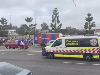Image from linked report: 10 injured after car crashes into crowd of rugby fans in Australia; driver arrested