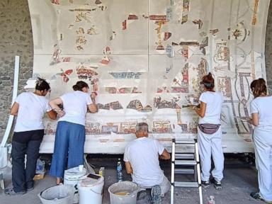 Source-feed image associated with Pompeii archaeologists reconstruct frescoed ceiling of a banquet hall