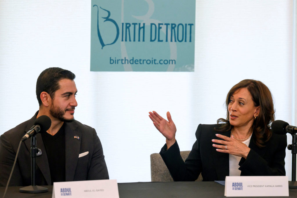 Image from linked report: Harris joins El-Sayed on campaign trail as Democrats focus on Michigan Senate race