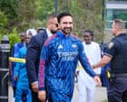 Source-feed image associated with Mamdani made a play for fashion’s premier league in his custom-made Arsenal kurta
