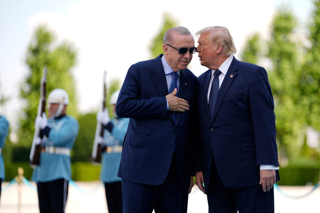 Source-feed image associated with WATCH: Trump arrives at NATO summit in Turkey, with ceremonial welcome from Erdogan