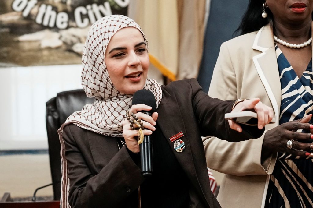Source-feed image associated with Palestinian woman detained for a year after protesting war in Gaza describes experience