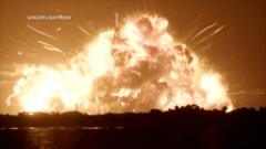 Source-feed image associated with Moment Blue Origin rocket explodes during test in Florida