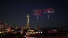 Source-feed image associated with Drones create the first-ever Fifa scoreboard in Seattle sky