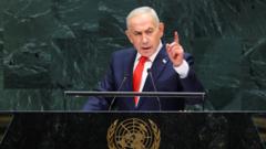 Image from linked report: Netanyahu defends Israeli military action as delegates walk out before UN speech