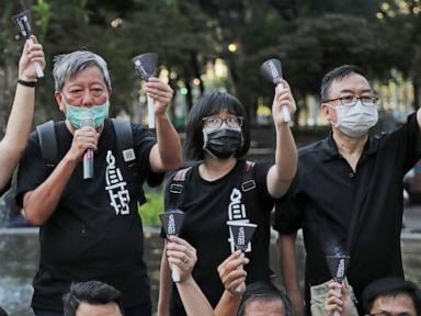Source-feed image associated with Hong Kong court to deliver verdict for 2 prominent former Tiananmen vigil organizers