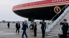 Source-feed image associated with Trump confirms he switched planes after Nato summit because of possible threat