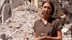 Source-feed image associated with Watch: BBC at site of deadly Russian attack on Kyiv flats