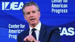 Source-feed image associated with California's Gavin Newsom alleges justice department is investigating his wife and ex-staff