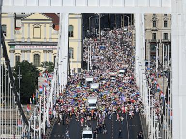Source-feed image associated with Tens of thousands march in the first Budapest Pride since Viktor Orbán was voted out