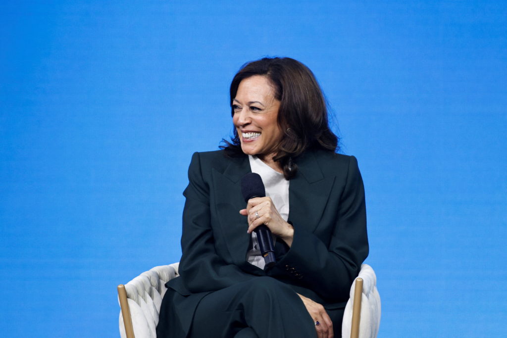 Image from linked report: Kamala Harris campaigning for Democrats in 2026 midterms as her 2028 decision looms