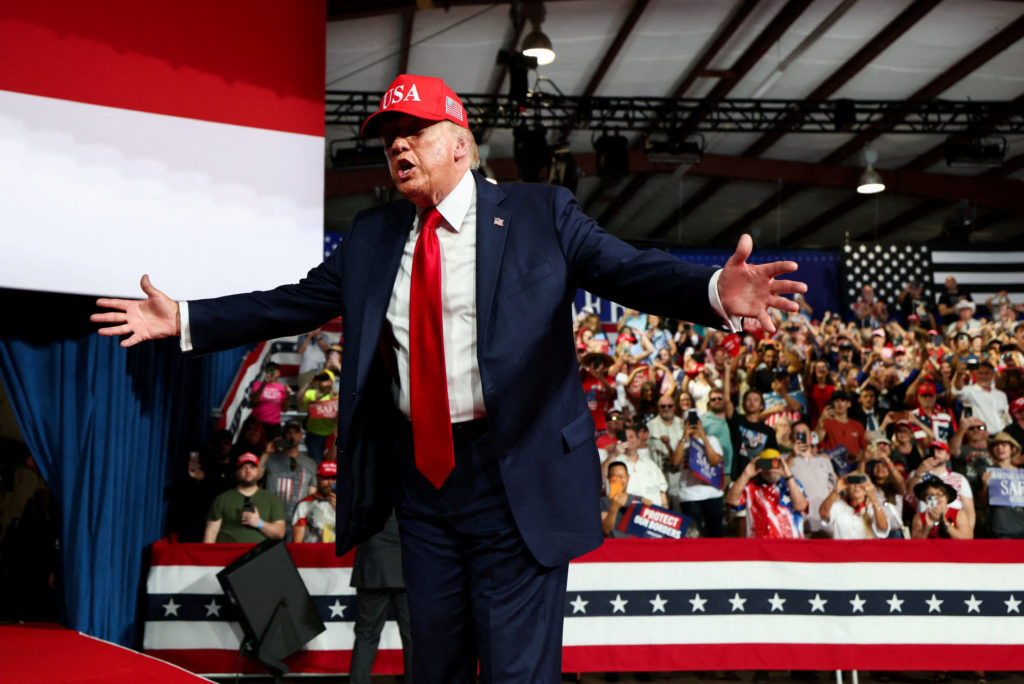 Image from linked report: WATCH LIVE: Trump campaigns with Ricketts in Nebraska, where ranchers have beef with his import plan