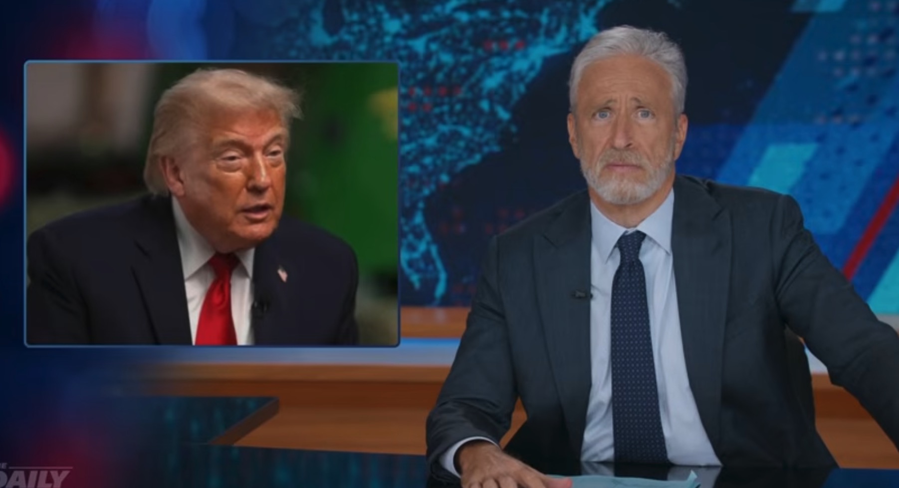 Source-feed image associated with Jon Stewart Slams Donald Trump as an ‘Incredibly Fragile Man-Baby’ For Storming Out of ‘Meet the Press’ Interview