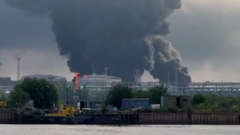 Source-feed image associated with Ukraine hits major oil terminal in Russia's St Petersburg