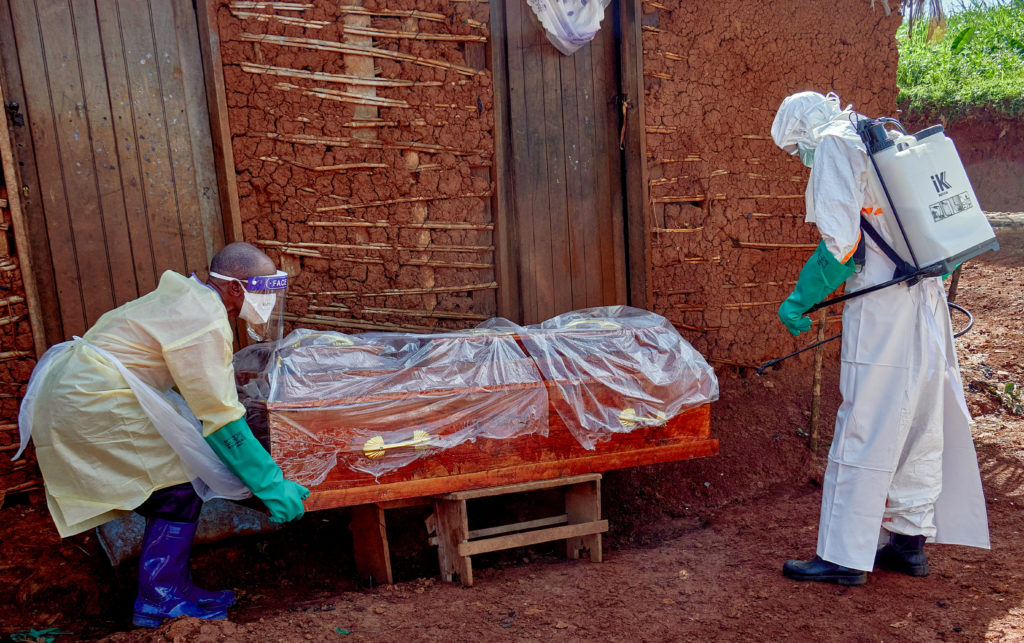Source-feed image associated with Uganda closes its border with Congo, where suspected cases of rare Ebola type are surging