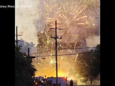 Source-feed image associated with WATCH: Sparks fly over Oklahoma neighborhood after fireworks stand catches fire