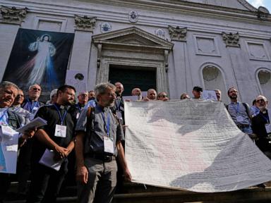 Image from linked report: Priests, nuns march to Vatican to demand end to 'genocide' in Gaza
