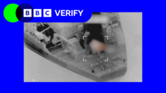 Source-feed image associated with US strikes oil tanker with missiles as it enforces new Iran blockade