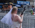Source-feed image associated with Taylor Swift fans brave the New York heat to be (at least somewhat) near wedding to Travis Kelce