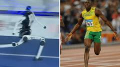 Source-feed image associated with Watch: Moment humanoid robot beats Usain Bolt's 100m record