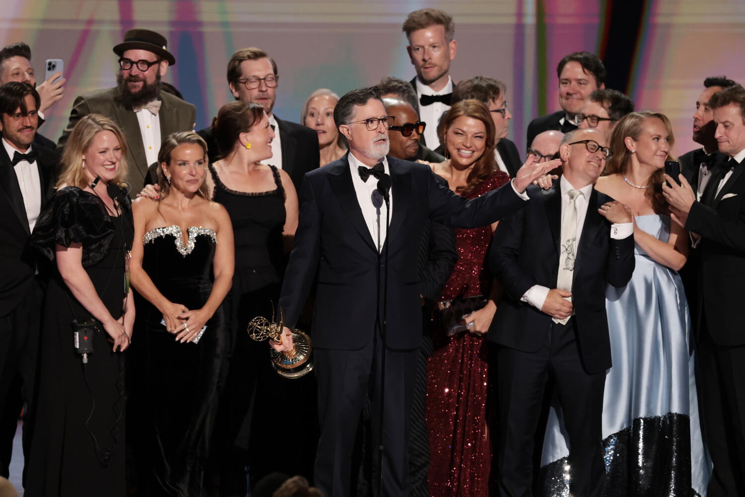 Source-feed image associated with 'The Late Show With Stephen Colbert' wins Emmy for variety series