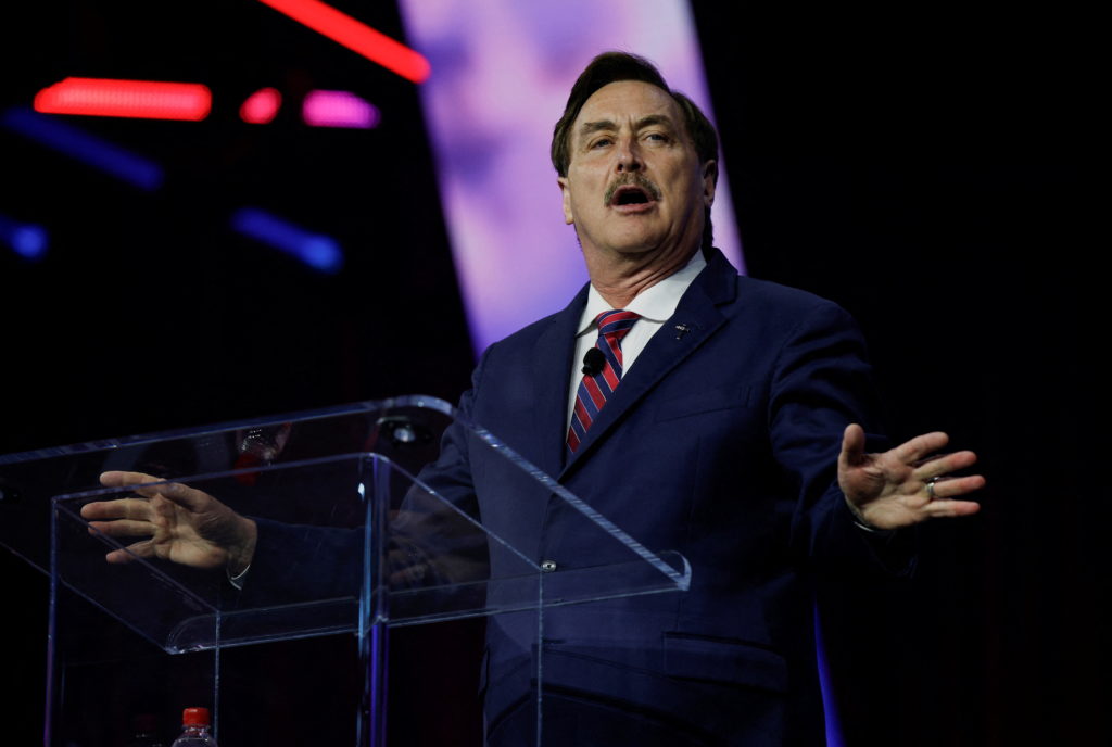 Source-feed image associated with Trump endorses 'Pillow Man' Mike Lindell for Minnesota governor