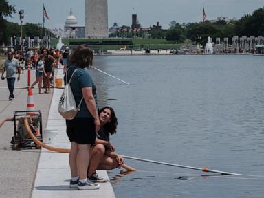 Source-feed image associated with Trump says 6 people have been arrested for damaging the Reflecting Pool