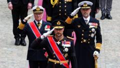 Source-feed image associated with Europe's royalty pay respects to King Harald V in Norway