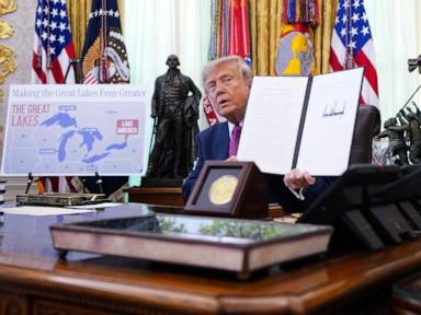 Source-feed image associated with Trump signs executive order renaming Lake Ontario to 'Lake America'
