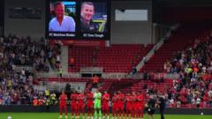 Source-feed image associated with Football fans pay tribute to crash death officers at Middlesbrough match