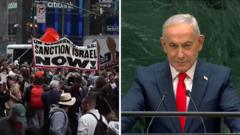 Image from linked report: Watch: Protests and walkouts as Netanyahu addresses UN